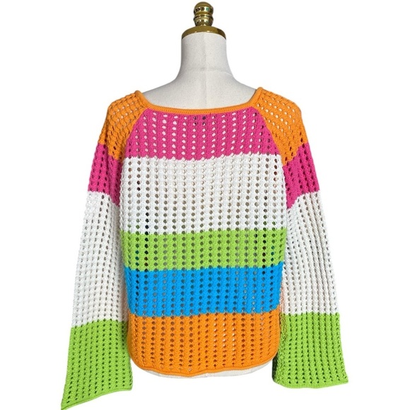 Colorful Striped Square Neck Pointelle Pullover Knit Sweater Size XL Wild Fable - Picture 9 of 11